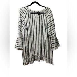 Striped Bell Sleeve Top - Black and White